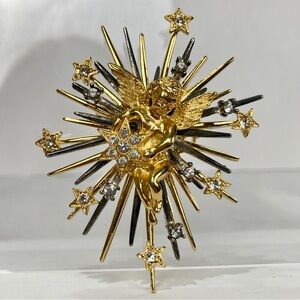 Vintage RJ Graziano Angel Cherub Starburst Stars Brooch Pendant Gold Silver